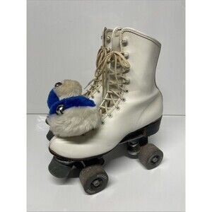 Vintage Roller Derby 94047 Skates w/ Pom Poms Bells White Man Made - Sz 8